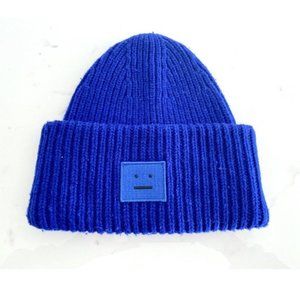 Acne Large Face Beanie Hat Blue $180